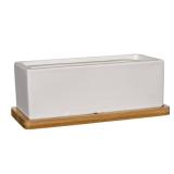 Nova 8.5 in. White Ceramic Planter with Tray