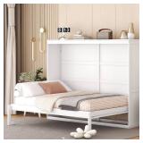 White Wood Frame Murphy Bed, Wall Bed Cabinet + 4
