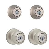 Cove Satin Nickel Door Knob & Deadbolt Pair