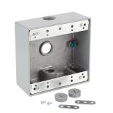 2-Gang Metal Weatherproof Box w/ 3 Holes, Gray