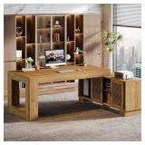 Lanita 63 in L-Shaped Brown Desk with Storage