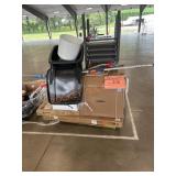 Patio chairs, 27ï¿½ base cabinet, Dewalt tool cart