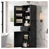 Sadler Modern Black Tall Accent Linen Cabinet