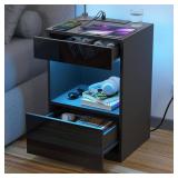 Modern Black 2-Drawer Nightstand w/ Charging