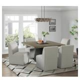 (1) Rizzo Beige Linen Wood Upholstered Chair