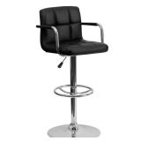Adjustable Height Black Cushioned Bar Stool