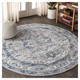 Modern Persian Round Rug 6 ft. 7 in. Gray/Navy