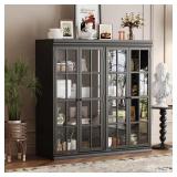Black Wood Storage Cabinet with Glass Doors