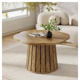 Allan 33.5 in. Brown Round Wood Coffee Table, Flo