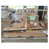 Dishwasher, black metal rack unopened boxes, tree
