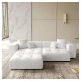 White Upholstery Chaise Lounge & Ottoman Set
