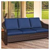 3-Seat Wicker Outdoor Sofa with Blue Cushion