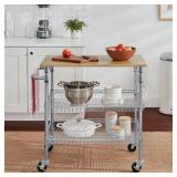 Gatefield Chrome Kitchen Cart with Wood Top