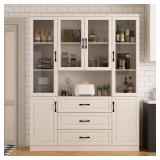 White Wood 63" W Buffet Sideboard with Hutch