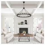 Industrial 24-Light Wagon Wheel Chandelier