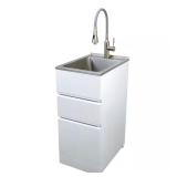 Metal Utility Sink & Cabinet, White