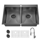 33 in. Drop-In Double Bowl Sink with Faucet
