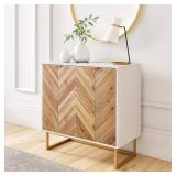 Enloe White Frame Cabinet with Brown Doors