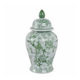 Green Ceramic Bird & Flower Temple Jar