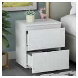 2-Drawer White Nightstand, 18.9x15.7x11.6 in
