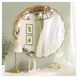 Round Gold Aluminum Wall Mirror, Scalloped