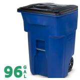 96 Gal Blue Trash Can with Wheels