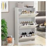 White Wood Shoe Storage Cabinet, 18-Pair