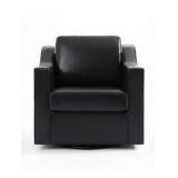 Black Faux Leather Swivel Barrel Chair
