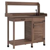 Dark Brown Potting Bench with Sink