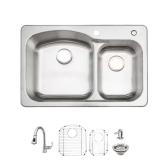 33 in. Drop-In Double Bowl Sink with Faucet