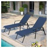 Metal Adjustable Chaise Lounge Navy Blue