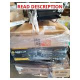 Skid of dump cart, gazebo, chairs, stand etc
