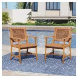Brown Acacia Wood Outdoor Chairs (2-Pack)