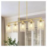 Gold Farmhouse Chandelier with Crystal Shade