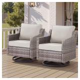 Hort Gray Patio Swivel Wicker Chairs (2-Pack)
