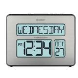 Atomic Calendar Brushed Silver Clock