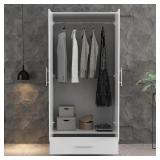 White 2-Door Wardrobe with 1-Drawers