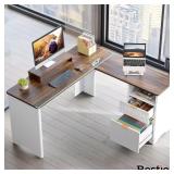 55 in. Rectangular L-Desk with 2 Drawers