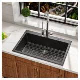 33x22 Matte Black Drop-In Sink w/ Grids