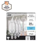 (6) 25W LED Filament Bulb, Candelabra, 3-Pack