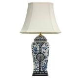 26 in. Floral Vase Lamp, Blue & White
