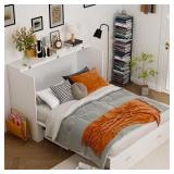 White Wood Chest of Drawers w USB + Wheels