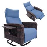 Brown Wicker Swivel Reclining Chaise Chair