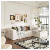 Corduroy L-Shaped Sectional Sofa Beige