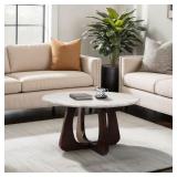 30x17 in. Brown Marble Coffee Table with Base