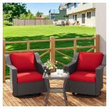 Wicker Patio Swivel Chair Set with Cushions
