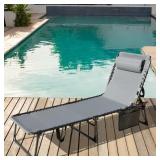 Outdoor Folding Chaise Lounge Chair, Dark Grey