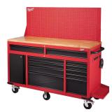 Red/Black 61" Mobile Workbench with Pegboard