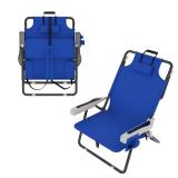 Folding Metal Beach Chair with Pillow - Blue