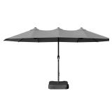 15 ft Outdoor Patio Umbrella with Base - Gray